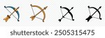 Archery or bow icon, Archer bow icon. Flat illustration of archer bow vector icon for web design, Vector archery and arrow icons. Stretched bow icons, Bows vector icon set. Long bows and arrow