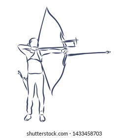 Archery, bow shooting contour vector illustration 