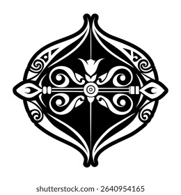 Archery bow tattoo, glyph style icon