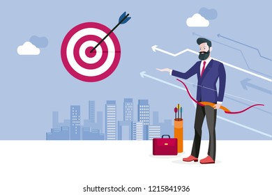 Archery and business man. Business man hitting his target. Concept business success vector illustration.