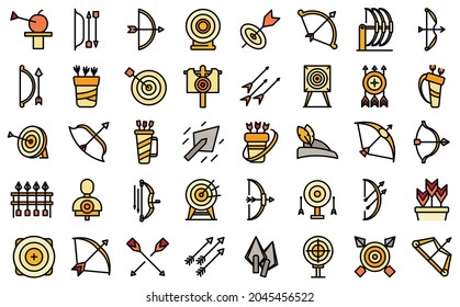 Archery competition icons set outline vector. Target bullseye. Archery purpose goal
