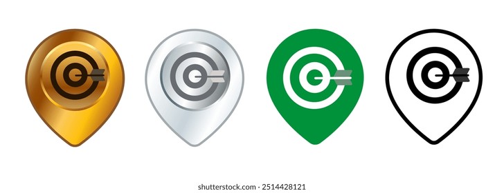 Archery dartboard target place map location destination pinpoint area navigation arrow sign symbol set collection design icons