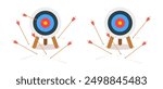 Archery dartboards with arrows hitting and missing bullseye. Success or failure strategy symbols. Concept of achieving or failing goals. Vector cartoon illustration.