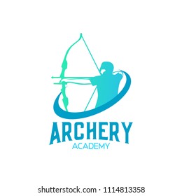 Archery design logo template. Arrow and bow sport vector illustration