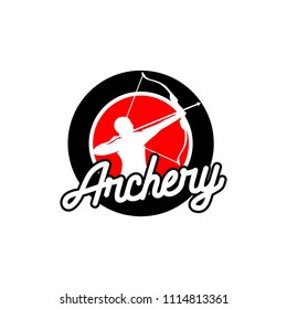 Archery design logo template. Arrow and bow sport vector illustration