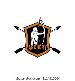 Archery design logo template. Arrow and bow sport vector illustration