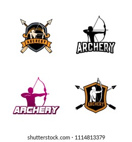 Archery design logo template. Arrow and bow sport vector illustration