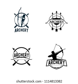 Archery design logo template. Arrow and bow sport vector illustration