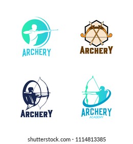 Archery Design Logo Template. Arrow And Bow Sport Vector Illustration