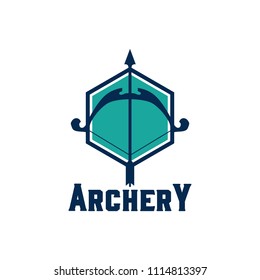 Archery design logo template. Arrow and bow sport vector illustration