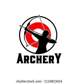Archery design logo template. Arrow and bow sport vector illustration