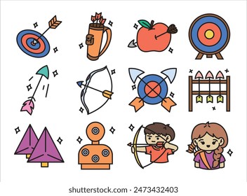 Conjunto de ilustración de garabato de tiro con arco Colección