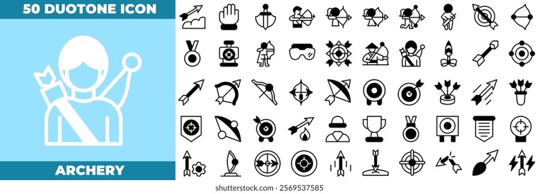 Archery Duotone Editable Icons set. Vector illustration in modern thin duotone style of archery icons: archery, archer, arrow, etc