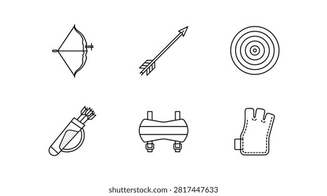 Archery Equipment Icons Set Bow Arrow Quiver Target Arm Guard and Brace