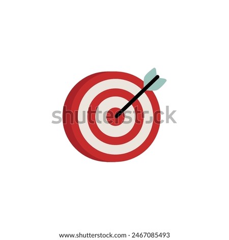 Archery equipment. Vector illustration of a target with a hit arrow with a feather and plastic parts. Perfect for images of workouts, tournaments and games