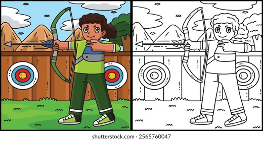 Archery Female Archer Firing Arrow Illustration