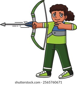 Archery Female Archer Firing Arrow Cartoon Clipart