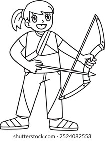 Archery Female Archer Ready to Aim Isolated 