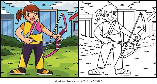 Archery Female Archer Ready to Aim Illustration