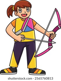 Archery Female Archer Ready to Aim Cartoon Clipart