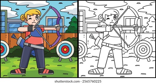 Archery Female Archer Taking Aim Illustration