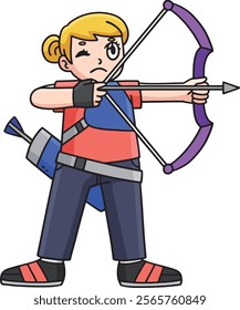 Archery Female Archer Taking Aim Cartoon Clipart