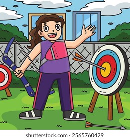 Archery Female Archer with Target Circle Colored 