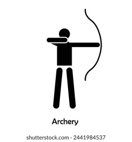 Archery flat black icon vector isolated on white background. Olympic Sports