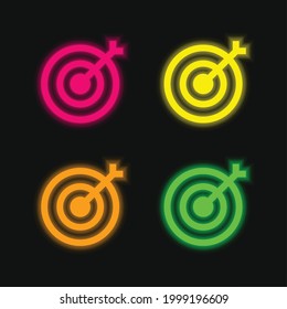 Archery four color glowing neon vector icon