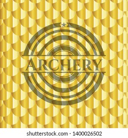 Archery gold badge. Scales pattern. Vector Illustration. Detailed.