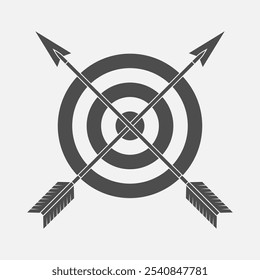 Archery graphic icon. Target and two crossed arrows isolated sign on white background. Vector illustration