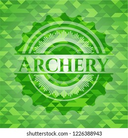 Archery green emblem with triangle mosaic background