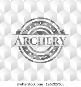 Archery grey badge with geometric cube white background