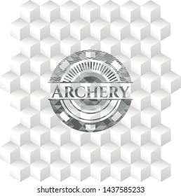 Archery grey badge with geometric cube white background