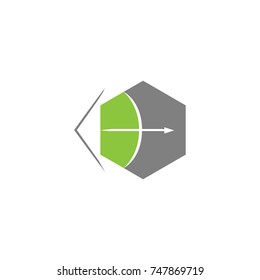 Archery in hexagonal shape logo design in flat style