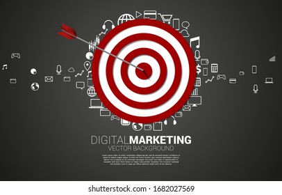 archery hit the center of dartboard with marketing icon . Business Concept of marketing target and customer