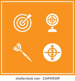 archery icon. 4 archery vector set. dart arrow in the middle of circular board, dart and aim icons for web and design about archery theme
