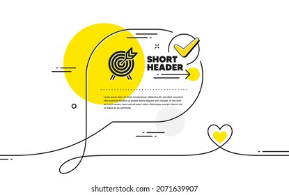 Archery icon. Continuous line check mark chat bubble. Amusement park attraction sign. Archery icon in chat comment. Talk with heart banner. Vector