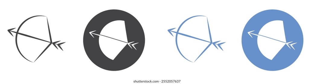 Archery icon flat line symbol set.