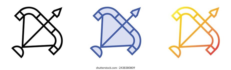 icono de tiro con arco. Diseño de estilo de relleno lineal, azul y degradado aislado sobre fondo blanco