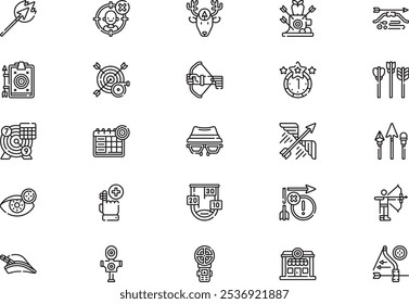 Archery icons collection is a vector illustration with editable stroke.