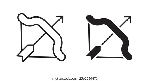 Archery icons in flat and line style set.