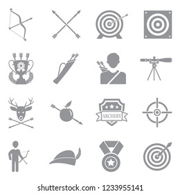 Archery Icons. Gray Flat Design. Vector Illustration. 
