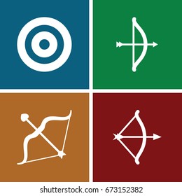 Archery icons set. set of 4 archery filled icons such as bow