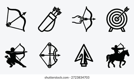Iconos de tiro con arco y símbolos de destino de flecha