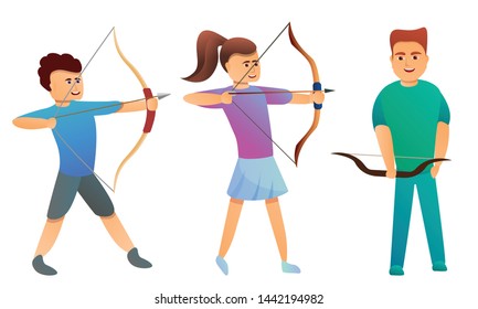 Archery icons set. Cartoon set of archery vector icons for web design