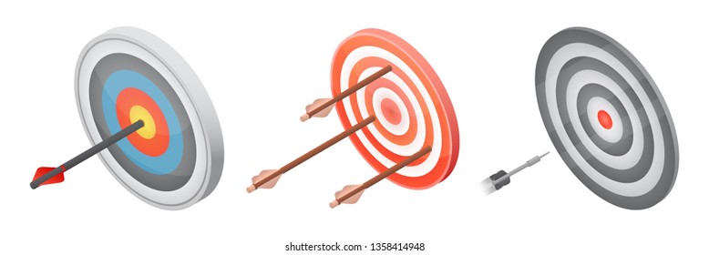 Archery icons set. Isometric set of archery vector icons for web design isolated on white background