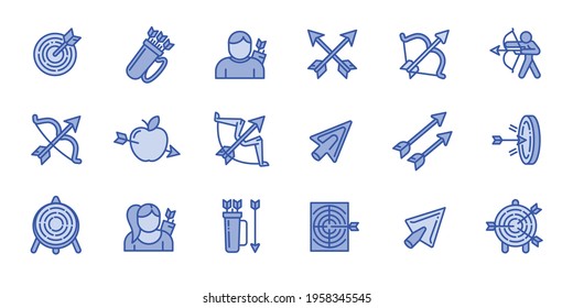 Archery icons set. Outline set of archery vector icons for web design isolated on white background