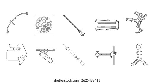 Archery Indoor Items Equipment Illustration Vector Set Outline