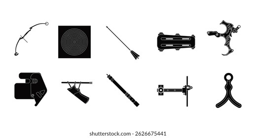 Archery Indoor Items Equipment Illustration Vector Set Silhouette